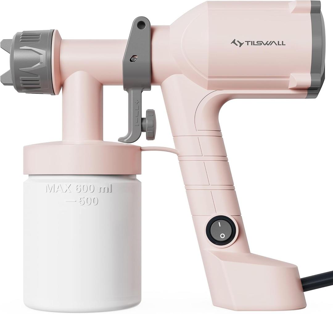 Tilswall Paint Sprayer,Upgraded Ultra-Light Electric Paint Spray Gun with 2 Nozzles & 3 Patterns Easy to Clean for Fences, Sheds, Walls, Ceilings, Furniture, Cabinets, Garden & DIY, Pink