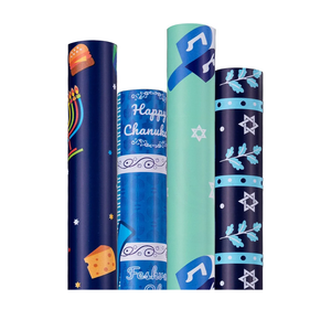Hanukkah Wrapping Paper (4 Rolls, 93 sq. ft. ttl) Menorahs, Dreidels, Stripe and Star of David Design for Holiday Gift Wrap  Traditional Hanukkah Elements Collection  17 Inches x 16.5 Feet Per Roll