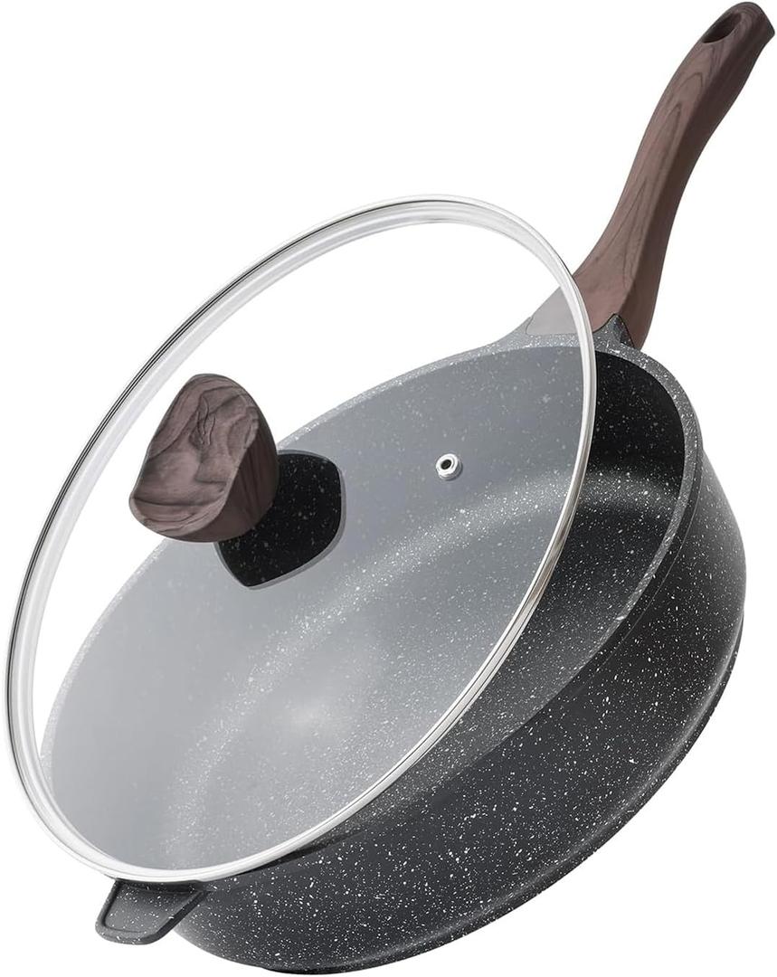 Kordisen Nonstick Deep Frying Pan with Lid, 12 Inch Large Skillet, 5 Qt Non Stick Saute Pan for Cooking, Healthy Induction Cookware, PFOA Free (Classic Granite)