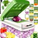 Mueller Vegetable Chopper 9 Blade, Mandoline Slicer, Food Veggie Chopper, Cheese Grater, Onion Vegetable Cutter with Container, Dicer, Kitchen Gadgets & Essentials, White Sand/Green (9 blade, White Sand/Green)
