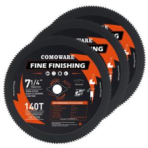 COMOWARE 7-1/4 Circular Saw Blade 3 PCS, 140T Table Saw Blade, 5/8" Arbor, ATB Circular Saw Blade, Anti-Vibration, Teflon Anti-Stick, Miter Saws Blades for Wood, Laminate, Plywood & Hardwoods