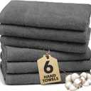 100% Ring Spun Cotton Hand Towels for Bathroom – 550 GSM Soft & Absorbent Towel Set– Pack of 6 Small Towel (34x20in) – Quick Dry Luxury Cotton Hand Towels – Dark Grey