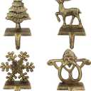 OCTERIC 4Pcs Stocking Holders, Reindeer Santa Snowflake Christmas Tree Metal Mantel Hooks, Anti-Slip Heavy Duty Solid Cast Iron Mantle Hangers Xmas Dcor for Fireplace Holiday Indoor Decoration