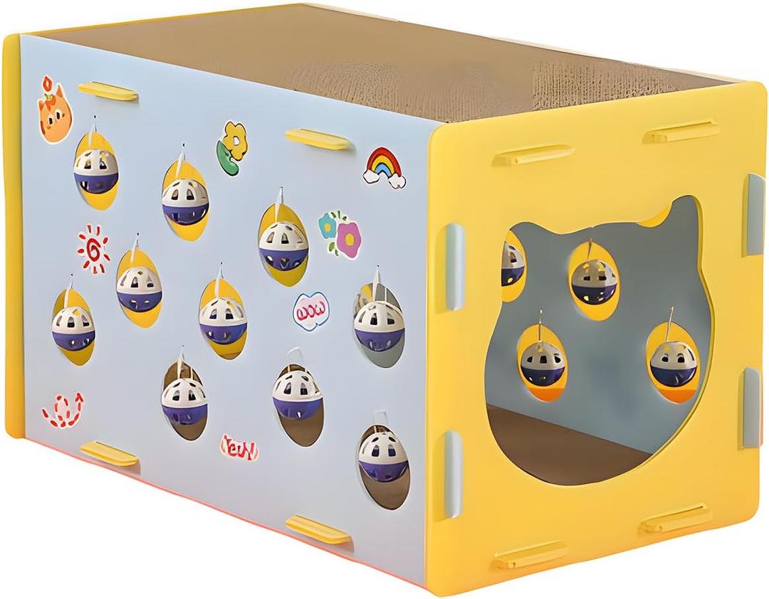 Cat House for Indoor Cats 3 in 1 Scratch Resistant Sisal Cave Bed with Tunnel Enclosed Design with Fluffy Ball Hanging for Multiple Pets Small Aminal Hideaway