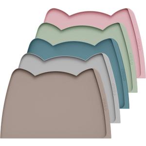 OHMO Dog Food Mat(Beige, 24 * 15'') w/Residue Collection Pocket Silicone Pet Feeding Mat for Floor High Edges Anti Spills Waterproof Cat Water Bowl Tray, Easy Clean Placemat