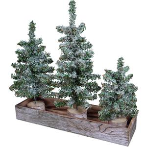 Winlyn Set of 3 Mini Snowy Artificial Canadian Pine Christmas Trees with Wood Bases Small Tabletop Christmas Trees in Rustic Wood Planter for Christmas Winter Table Centerpiece Holiday Decorations