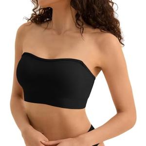 Cuteio Strapless Bras for Women, M Non-Slip Silicone Padded Bandeau Bra with Free Clear Strap, Wireless Tube Top Bralette