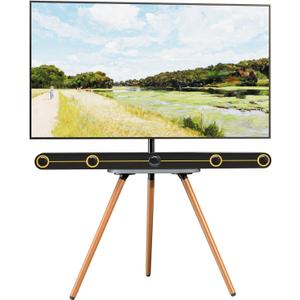 PUTORSEN Easel TV-Stand for 43-65-Inch Screens - Portable Swivel Tripod TV Stand with Wooden Tray, Height Adjustable TV Floor Stand, Max Load 77 lbs, Max VESA 400x400 mm, Black