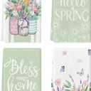 Artoid Mode Green Tulip Violets Flowers Spring Kitchen Towels Dish Towels, 18x26 Inch Farmhouse Decoration Hand Towels Set of 4