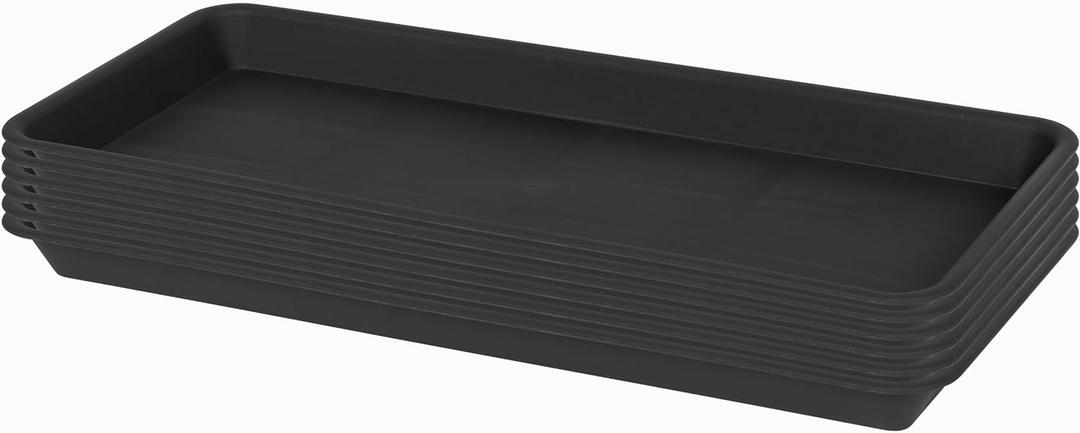 6 Pack Plastic Plant Tray Saucer Rectangular, Heavy Duty Planter Saucers for Indoors, Plant Water Drip Trays for Flower Pot Planter, Windowsill Pot Tray, Seed Starting Growing Trays (11'' x 6'' x 1.0'' (6 pack), Black)