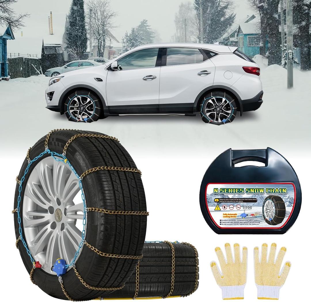 Auto Tightening Snow Chains Tire Chains, 1-Minute Quick Install, Twist-Link, Wear-Resistant, Universal for Car/SUV/Pickup Trucks, Multi-Weather Emergency Traction, Set of 2 (HLN-170, 3.9mm)