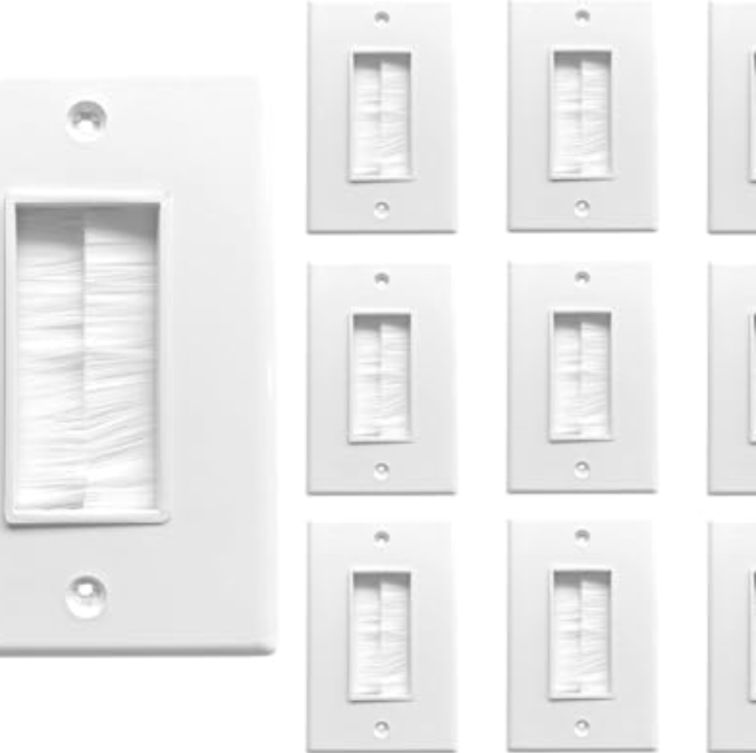 BestMounts - 10 Pack Brush Wall Plates Cable Pass Through - Decora Style Single Gang Brush Plate for Behind Wall Cable Management - Wall Cable Pass Through Insert for Wires, HDTV, HDMI & Home Theater