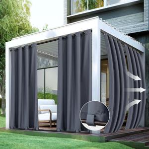 HolidayIdeas Patio Curtains Outdoor Waterproof 4 Panels 54x95 Inch-Windproof Light Flitering Outdoor Privacy Curtains Grommet Top and Tab Bottom Drape for Gazebo, Porch, Pergola, Cabana, Backyard Grey