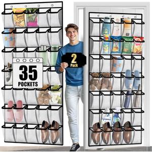 Aheroi 2 Pack 35 Pockets Over Door Shoe Organizer, White, Holds Up to 40 lbs, Mesh Pockets, Foldable, Hanging Shoe Rack