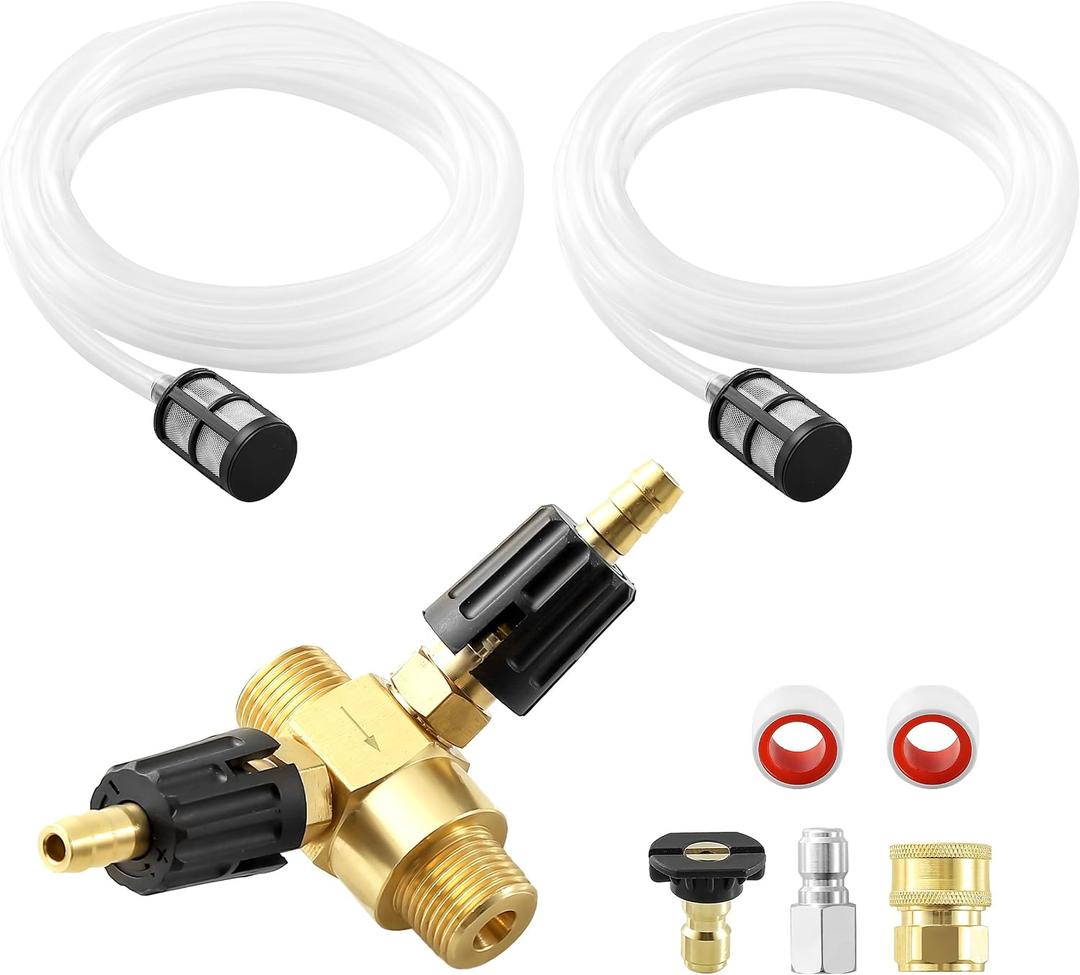 JOEJET Downstream Injector for Pressure Washer, Adjustable Dual Barb Chemical Injector Kit with 3/8 Inch Quick Connect, 3-5 GPM, 4500PSI