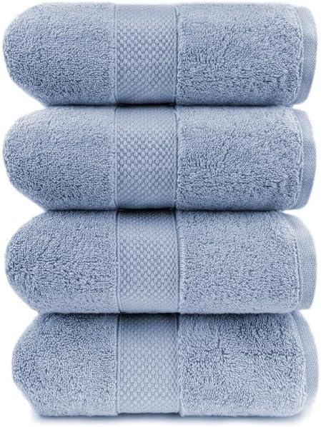 Maisonette Loft Egyptian Cotton Turkish Bath Towels, Soft, Absorbent, Ideal Quick Dry Large Luxury Bath Towel Set for Shower (30" x 58", 4 Pack), Blue (Harbor Blue)