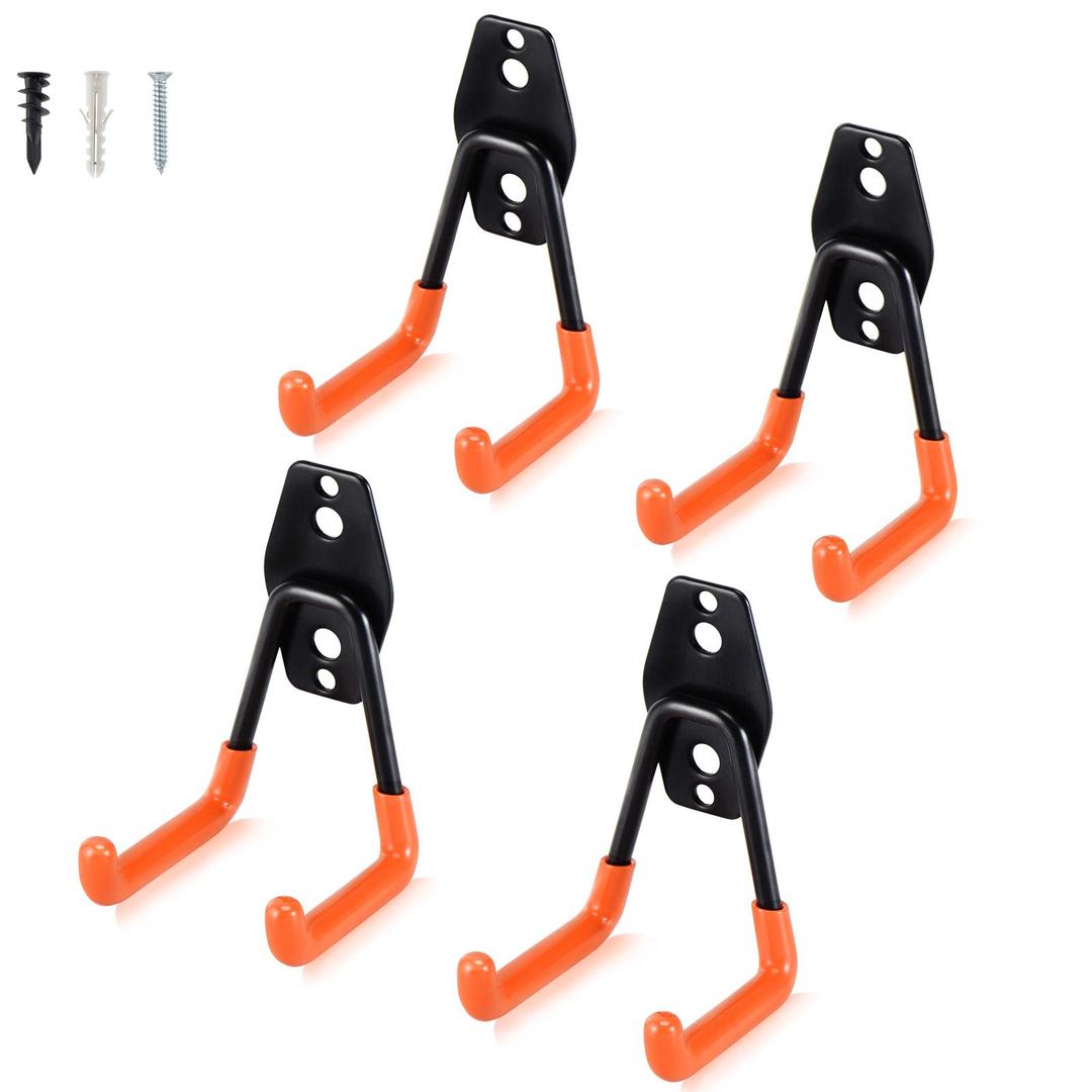 AOBEN Garage Hooks Heavy Duty, Steel Garage Storage Hooks, Utility Tool Hangers and Combinable Wall Mount Garage Hooks for Organizing Ladder, Hold Chairs, Heavy Tools (Medium U, 4 Pack)