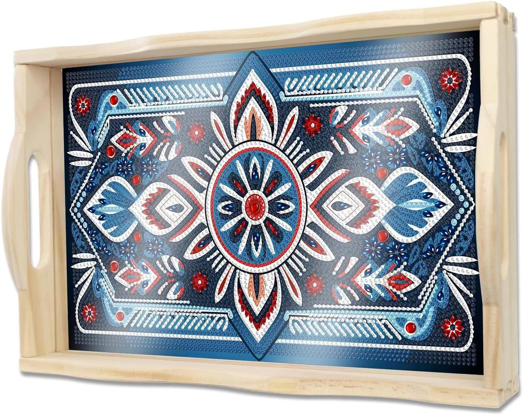 DOTSOPS DIY Diamond Painting Serving Tray with Handle for Adults 5D Diamond Art Kits for Beginners Full Drill Diamond Dots Gem Arts and Crafts Special Shape Living Room 10 x 14 Inches Mandala
