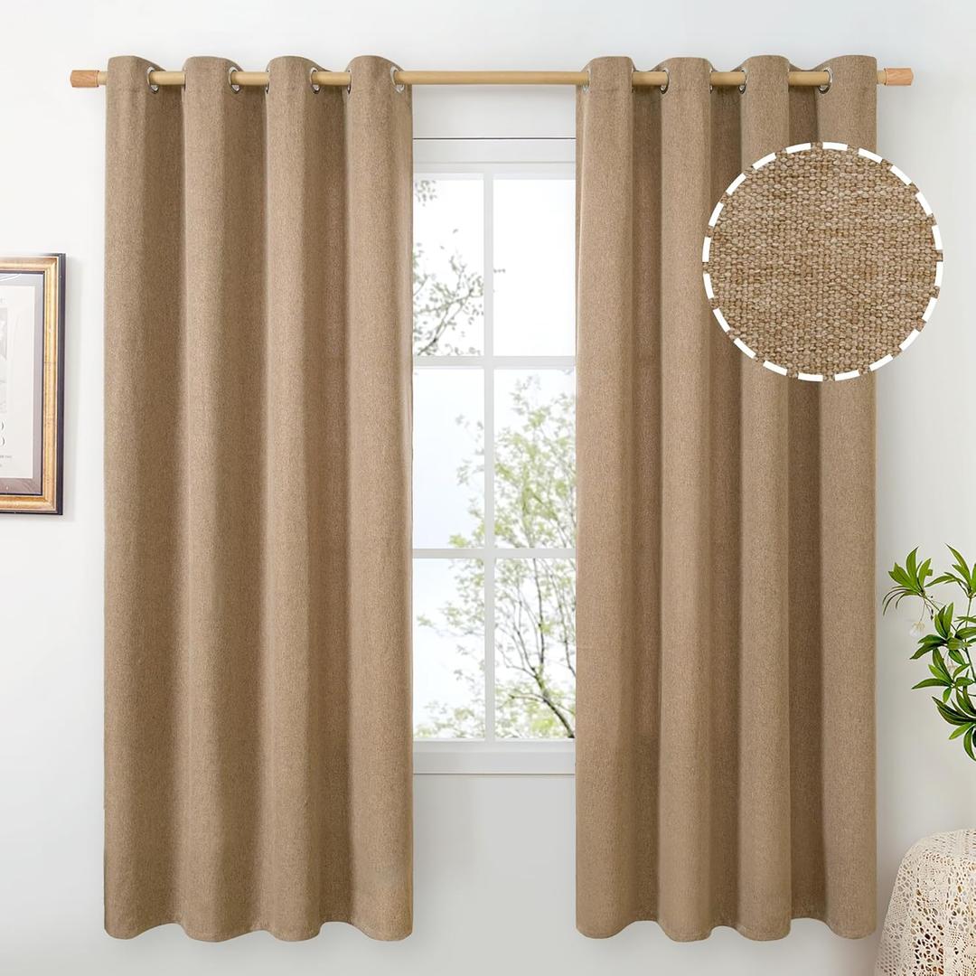 BGment Tan Burlap Linen Curtains 72 Inch Length for Living Room, Farmhouse Camel Thick Window Treatments Light Filtering Drapes with Grommet for Bedroom Non See Through, 2 Panels, Each 52 Inch Wide