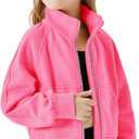Meikulo Girls Zip Up Sweatshirt Kids Fashion Stand Collar Fleece Lined Jacket with Pockets 7-14 Years, 150