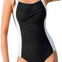DAXIANG Girls One Piece Swimsuit Modest Ruched Color Block Bathing Suit Tween Adjustable Straps Padded Swimwear Size 16Y