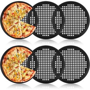 AKOLAFE 6 Pack 12 Inch Pizza Pan for Oven Round Pizza Pan with Holes Large Pizza Tray Set Carbon Steel Non Stick Pizza Plates Perforated Pizza Baking Sheet Personal Metal Platter for Grilling, Cooking