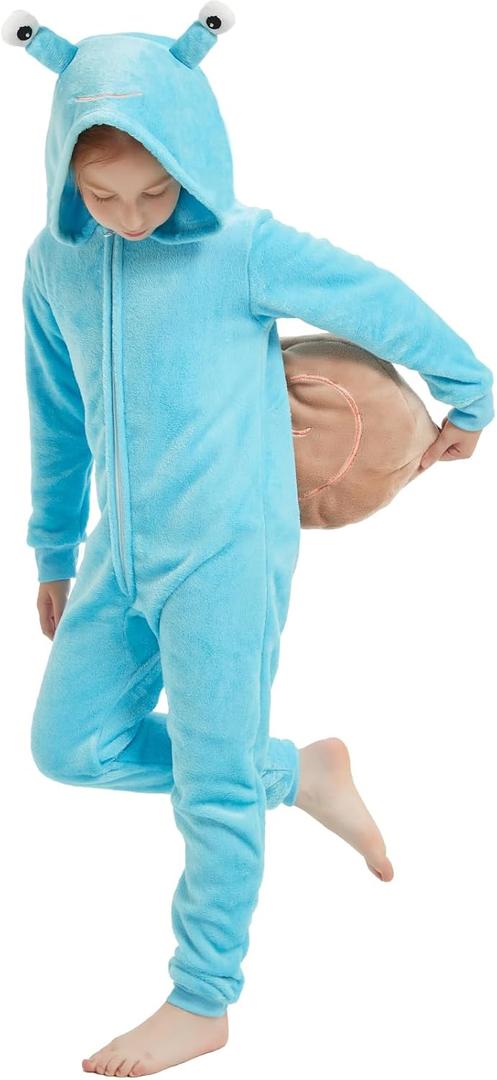 Kids Flannel Animal Onesie Costume Halloween Dress up Christmas for Girls and Boys (Blue)