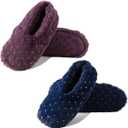 2 Pairs Slippers for Women, Gold Stamping Slipper Socks with Grippers Indoor, Non Slip Lightweight Soft Slippers for Home Bedroom