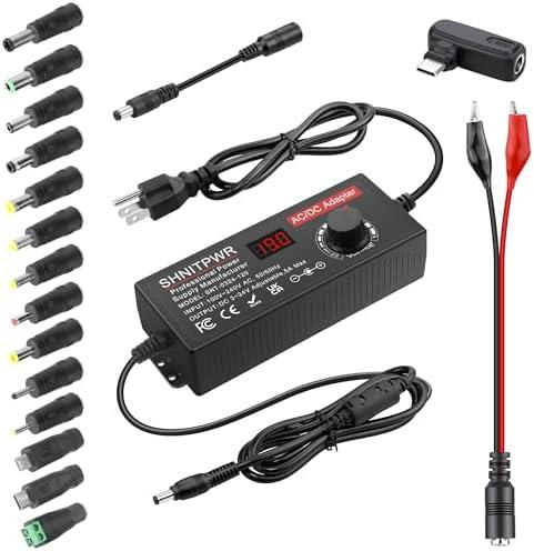 SHNITPWR 120W Universal Power Supply Adapter DC 3.5V~24V 5A Adjustable AC/DC Adapter with USB C Charger PD 100W 100V-240V AC to DC Converter Variable Power Supply,14 Tips,Alligator Clips Power Cable