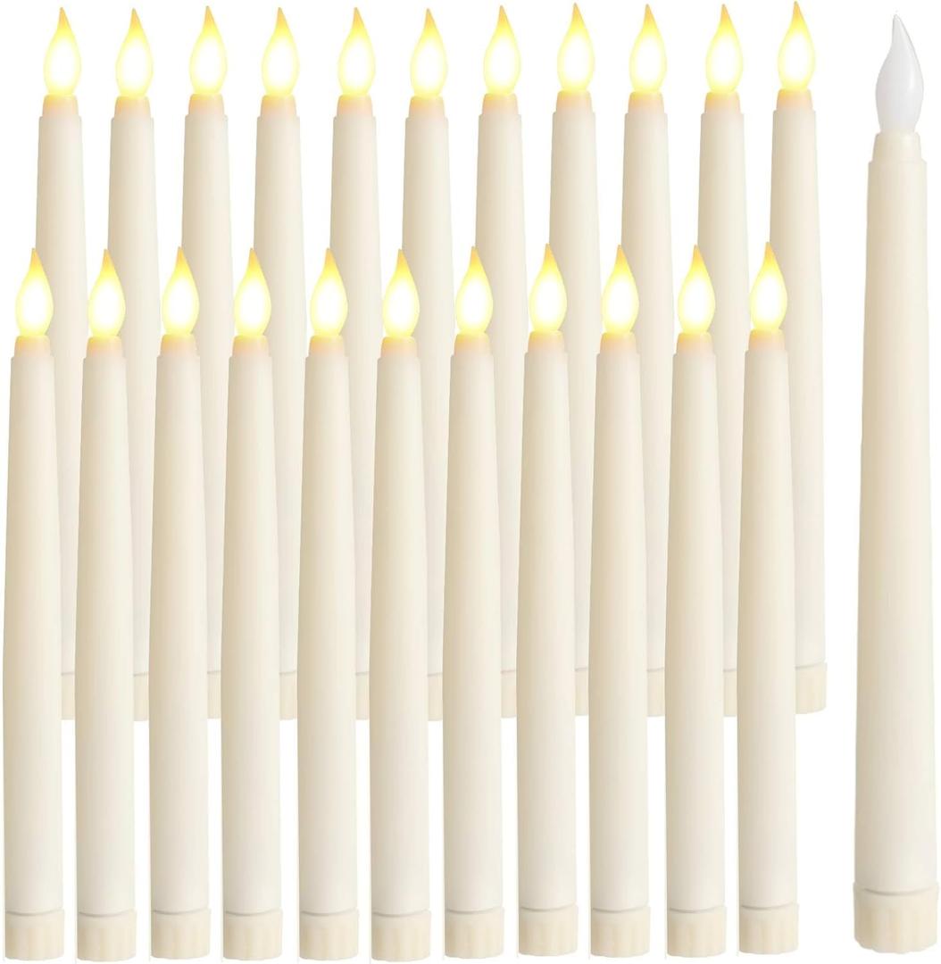 Baquler 24 Pcs 8.5 Inches Flameless Flicker Taper Candles LED Candles Flickering Warm White Light Ivory LED Candlesticks Window for Christmas Wedding Home Decor