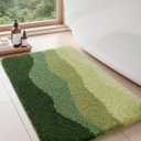 DEXI Bathroom Rugs Non Slip, 16x24 Washable Microfiber Bath Mat Quick Dry, Absorbent Ultra Soft Natural Mountains Bathmat for Shower Floor Tub Sink, Green