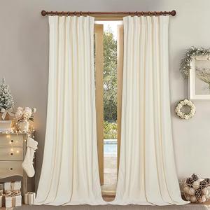 StangH Extra Long Ivory White Velvet Curtains - Luxury Room Darkening Window Drapes Backdrops for Party, Privacy Protect Sliding Door Curtains for Living Room, W52 x L108, 2 Panels