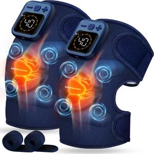 KingPavonini Cordless Knee Massager for Pain Relief, Newly 4 Motors Vibration, 5 Heat Levels, 6 Massage Modes, Knee Heating Pad for Knee Pain, Heated Knee Massager Brace, for Mom Dad (Blue 2.0)