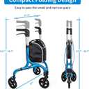 PLANETWALK Premium 3 Wheel Rollator Walker for Seniors Ultra Lightweight Foldable Aluminum Mobility Aid with Height Adjustable Handle and 8 Inch Wheels, Brilliant Blue