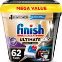 Finish Ultimate Infinity Shine Dishwasher Pods, No Pre-Rinse Dishwasher Detergent Soap Removes Burnt-On Stain, with Protector Shield & CycleSync Technology, Degreasing & Scrubbing Power, 62 Count