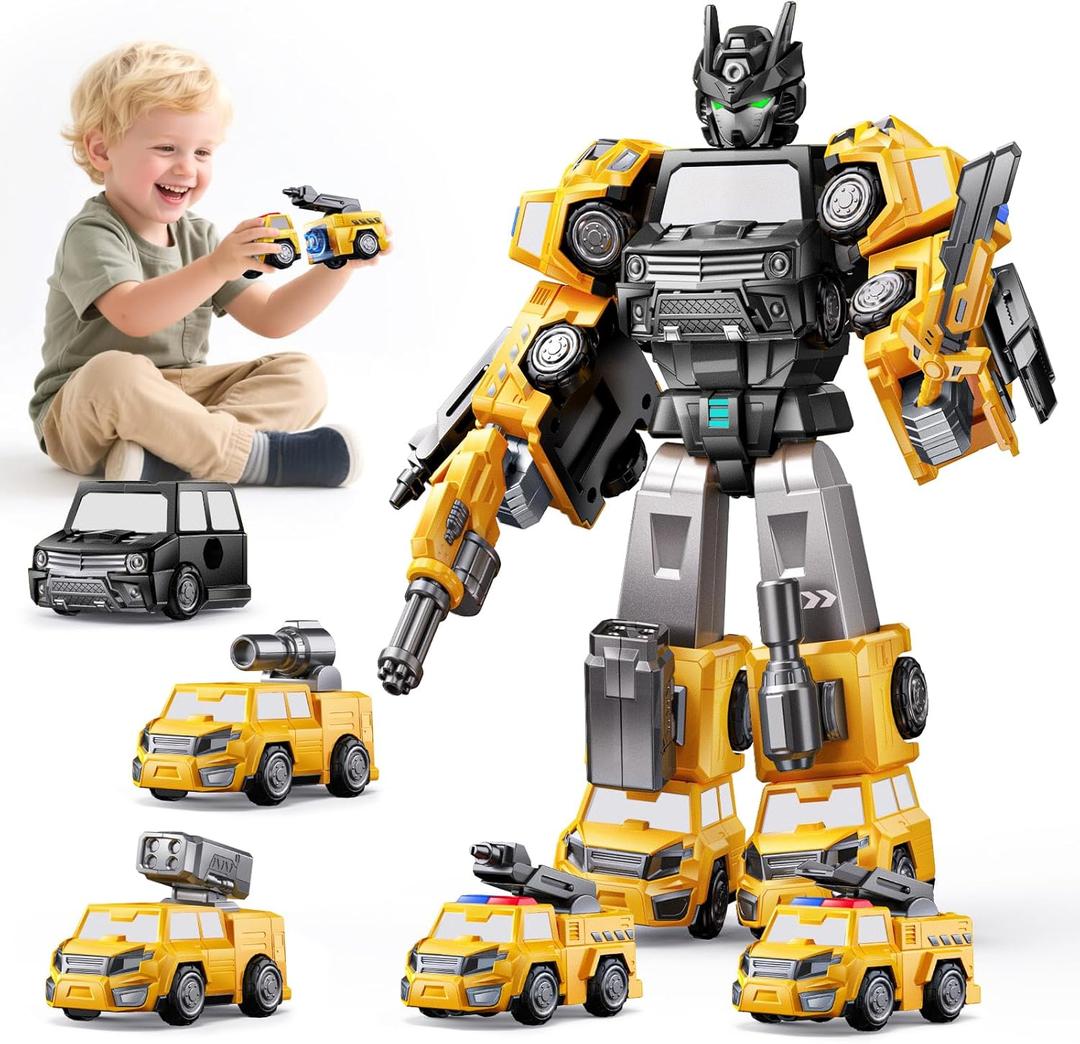 NewBandMo 5 in 1 Transform Magnetic Construction Trucks Toys Gifts for 3 4 5 6 Year Old Boys Kids, Easy DIY Assembly, Transform Trucks Toys for Boys Kids, Ideals 3 4 5 6 Year Old Boy Birthday Gift (Yellow-black)