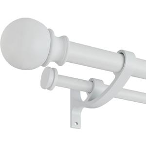 Double Curtain Rods with Aluminum Bouquet Brackets and Round Finials,Matte White Curtain Rods for Windows 72 to 144 inch,1-Inches Front and 5/8 Inches Back Double Window Drapery Rod for