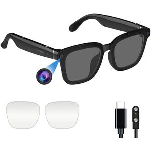 AI smart Camera Glasses: HD 1080P Video Recording and Photo Taking, Translation, Assistant Conversation, Suitable for Outdoor and Indoor, Cycling, Hiking Travel (Black Sunglasses)