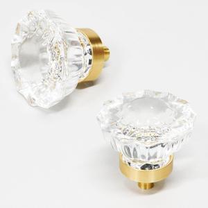 Cabinet Knobs 6 Pcs, Crystal Drawer Pulls for Dresser, Gold Furniture Handles, 1.4" Diameter Glass Knobs for Kitchen, Bathroom (Flower, Brushed Gold)