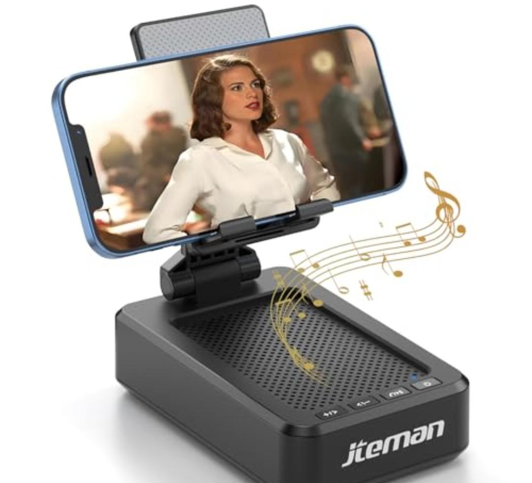 Cell Phone Stand with Wireless Bluetooth Speaker and Anti-Slip Base HD Surround Sound Perfect for Home and Outdoors with Bluetooth Speaker for Desk Compatible with iPhone/ipad/Samsung Galaxy