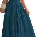 BTFBM Womens Summer 2026 Casual Midi Maxi Dresses Lightweight Short Sleeve V Neck Elastic Waist Boho Beach Dress Pockets (Medium, Lake Blue)