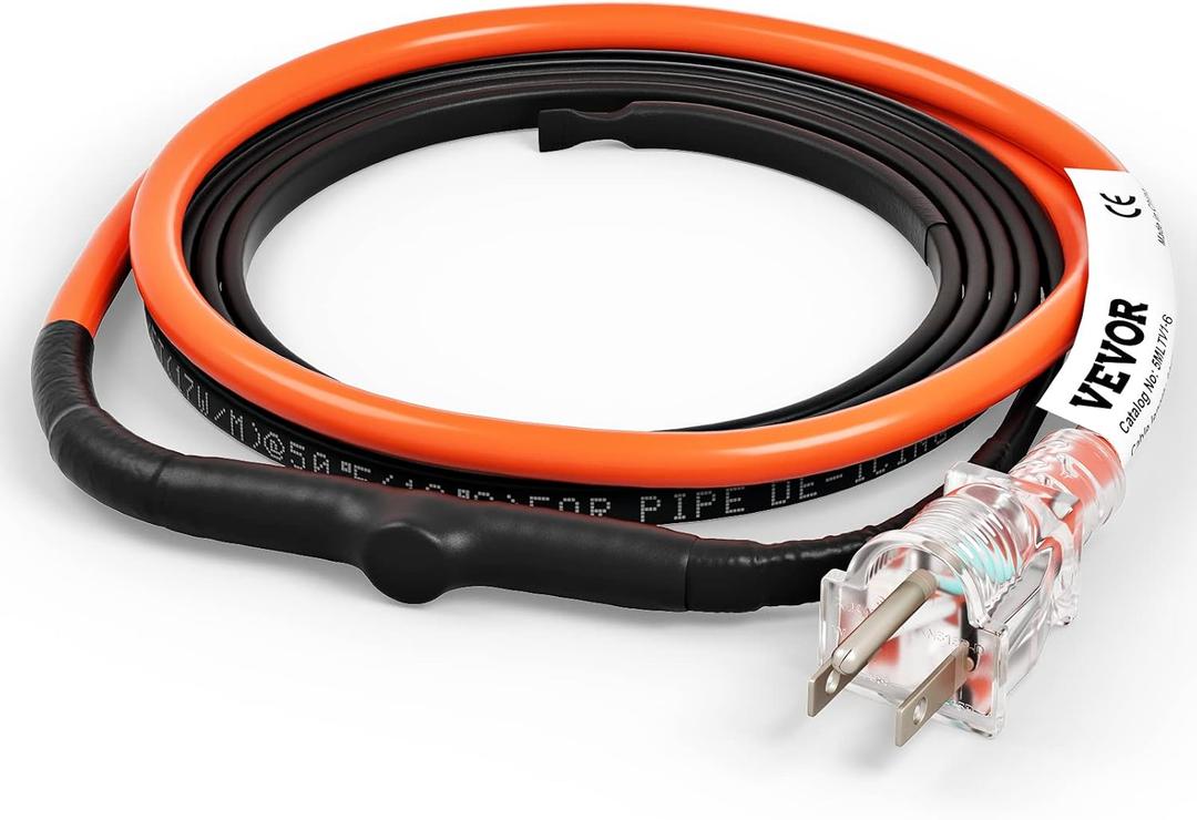 VEVOR Self-Regulating Pipe Heating Cable, 6-feet 5W/ft Heat Tape for Pipes Freeze Protection, Protects PVC Hose, Metal and Plastic Pipe from Freezing, 120V