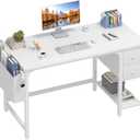 Lufeiya White Computer Desk with Drawers - 47 Inch PC Desk for Small Space Bedroom Home Office, Modern Simple Study Writing Table Desks with Storage Shelf, White