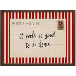 Vintage It Feels so Good to be Home Wall Art Mid Century Positive Quote Postcard Decor Picture, Trendy It's so Good to be Home Striped Poster Canvas Print 16x24 inch Walnut Wood Framed