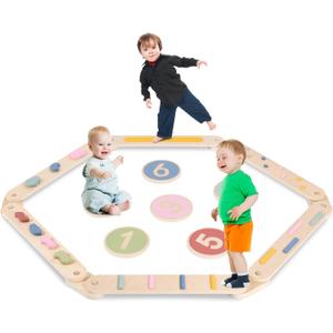 Kids Wooden Toddler Balancing Beam, 6 PCS Toddler Waldorf and Montessori Balance Board, Motor Skill Stepping Toy for Kids 3-5 Years, Gymnastic Obstacle Training Tools