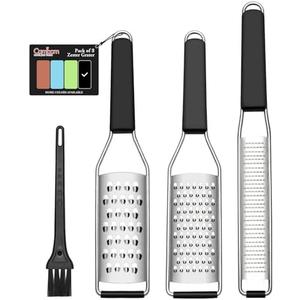 2 PCS Cambom Lemon Zester Grater Three-piece Suit - Heavy Duty Kitchen Tool for Parmesan Cheese, Ginger, Garlic, Nutmeg, Chocolate, Vegetables，Fruits，Stainless Steel Grater Dishwasher Safe Black