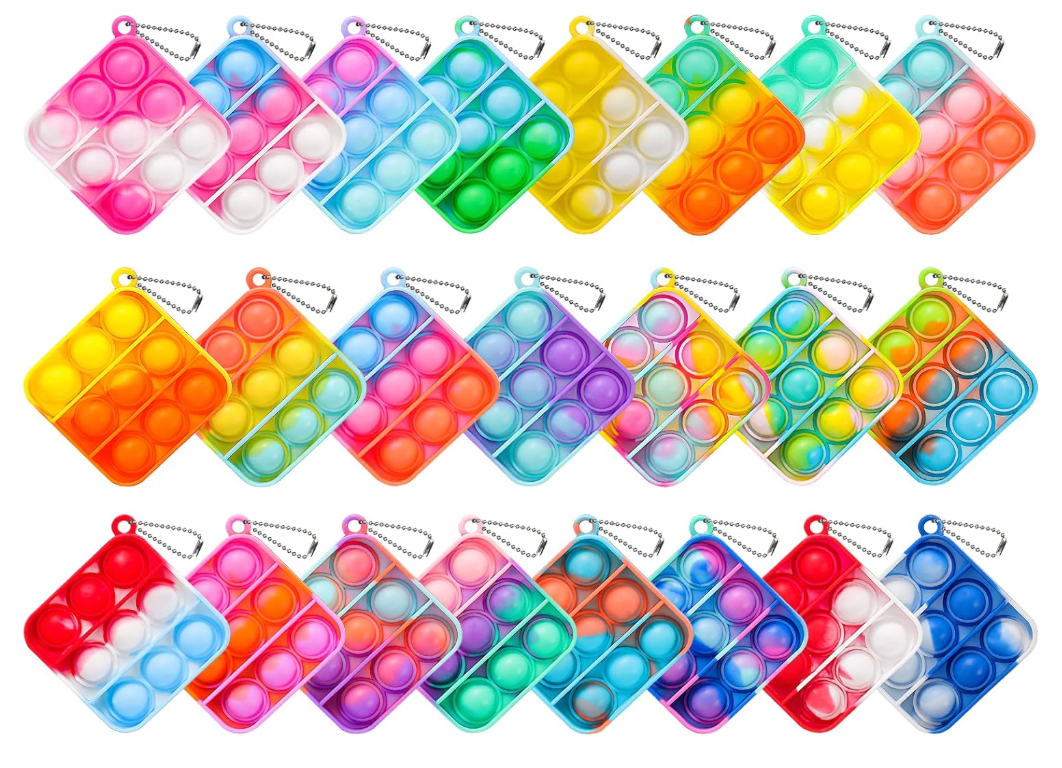 100 Pack Square Pop Fidget Keychain Pop Fidget Toys Bulk Party Favors for Kids 4-8,8-12 Years, Goodies Bag Stuffers Bulk, Gift for Kids, Boys, Girls