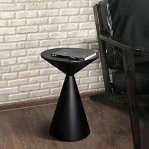 Small Drink Table, Round Martini Table, Drum End Table Side Table, Metal Accent Table, for Small Space Living Room, Bedroom, Black (13.5"D x 13.5"W x 19.75"H)