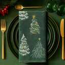 Breling 4 Pcs Embroidery Christmas Tree Tulle Napkins 17.7 inch Xmas Tree Gauze Green Cheesecloth Napkins Farmhouse Dining Decor for Home Christmas Party Decor