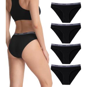 wirarpa Women's Bikini Panties No Panty Line Sexy Cotton Underwear 4/6 Pack (Black)